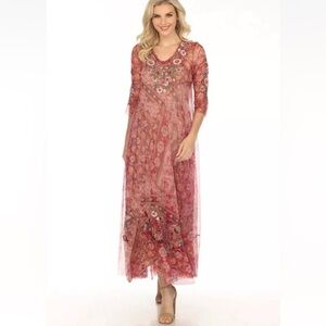 NEW Johnny Was Cardinal Mesh Dress‎ Size Large Boho Embroidered Maxi MSRP $435
